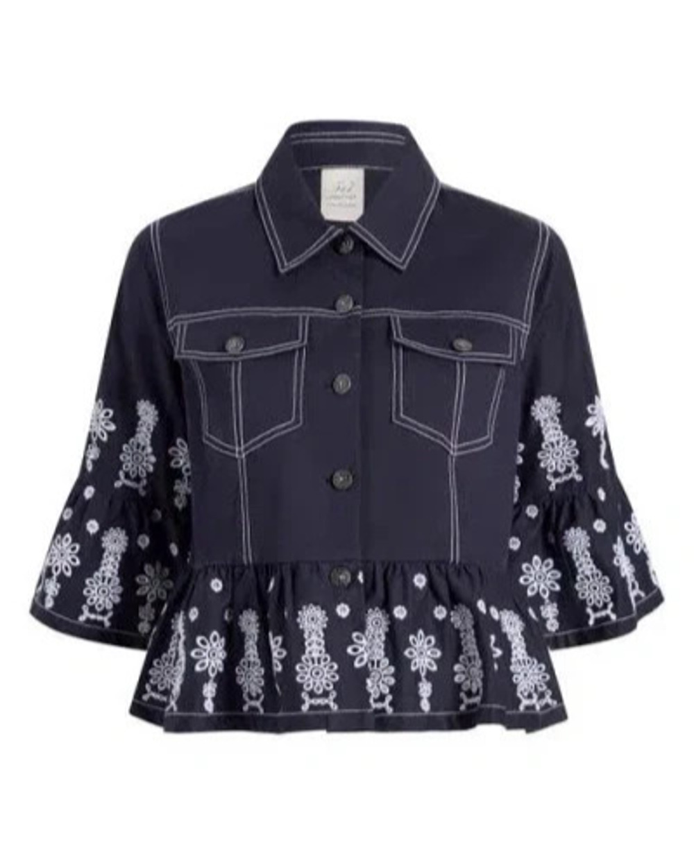 Cinq A Sept Mazie Eyelet Mandie Denim like Jacket Navy Blue Sz Medium $495